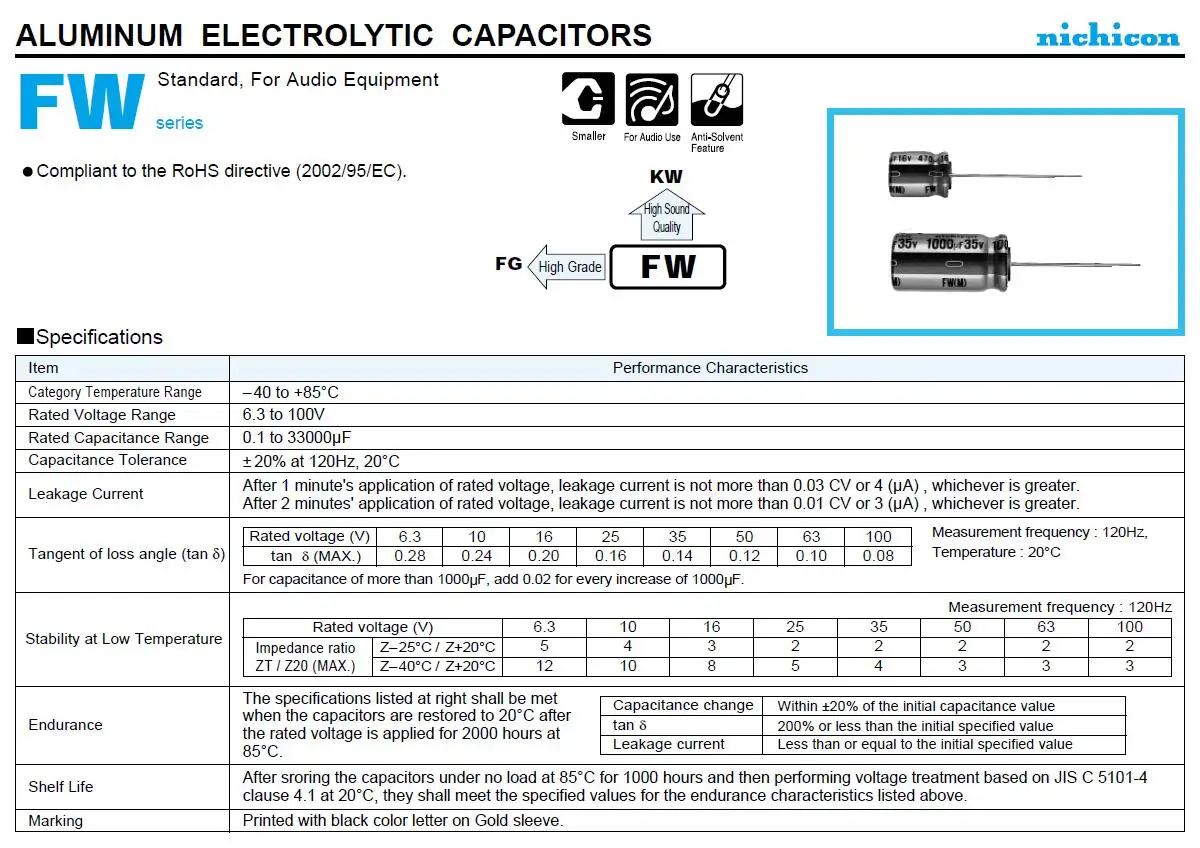 10pcs NICHICON FW Series Electrolytic Capacitors HIFI Audio Capacitor 6.3V 16V 25V 35V 50V 63V 100V 1UF 10UF 220UF 330UF 470UF