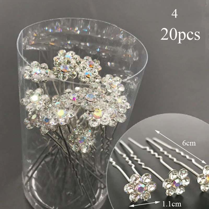 20pcs Women Hair Clips Flower Hairpin Stick Wedding Bridal Crystal Pearl Hairpins U Shaped Hair Clip Barrettes Hair Accessories