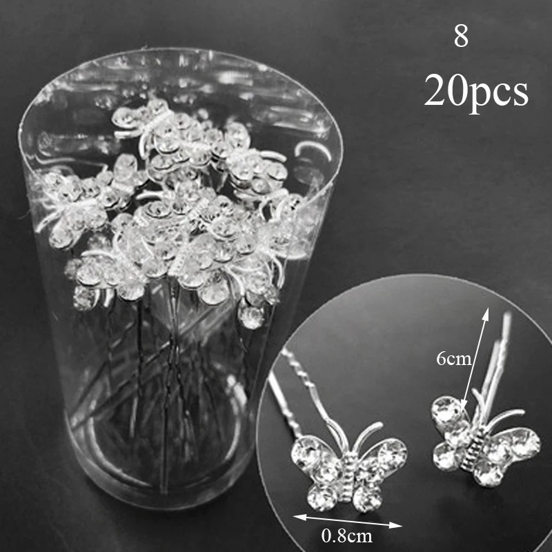20pcs Women Hair Clips Flower Hairpin Stick Wedding Bridal Crystal Pearl Hairpins U Shaped Hair Clip Barrettes Hair Accessories