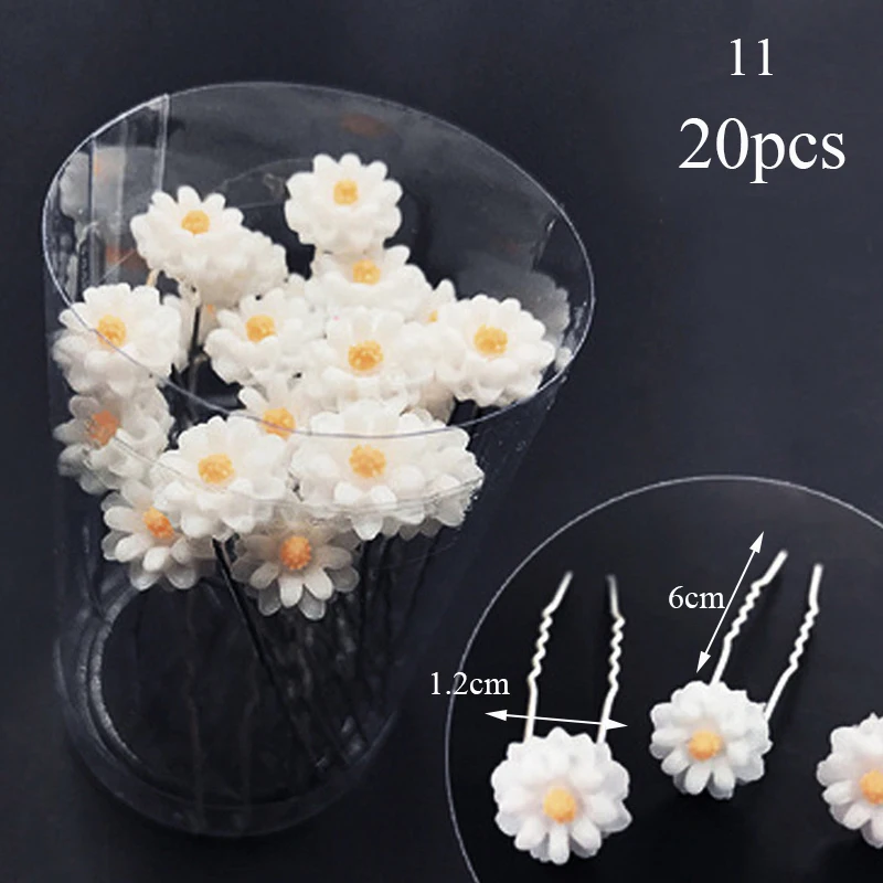 20pcs Women Hair Clips Flower Hairpin Stick Wedding Bridal Crystal Pearl Hairpins U Shaped Hair Clip Barrettes Hair Accessories