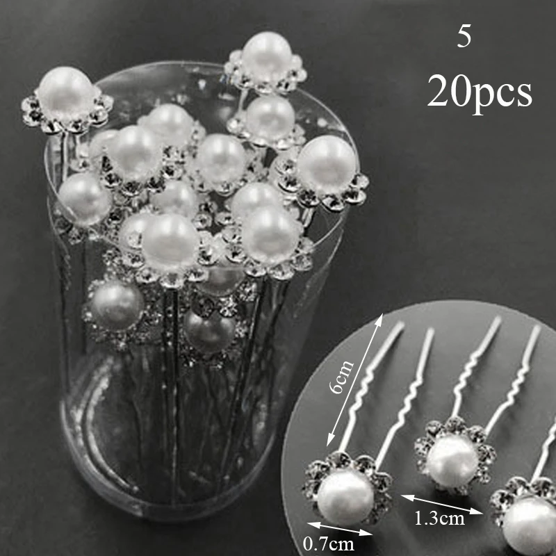 20pcs Women Hair Clips Flower Hairpin Stick Wedding Bridal Crystal Pearl Hairpins U Shaped Hair Clip Barrettes Hair Accessories