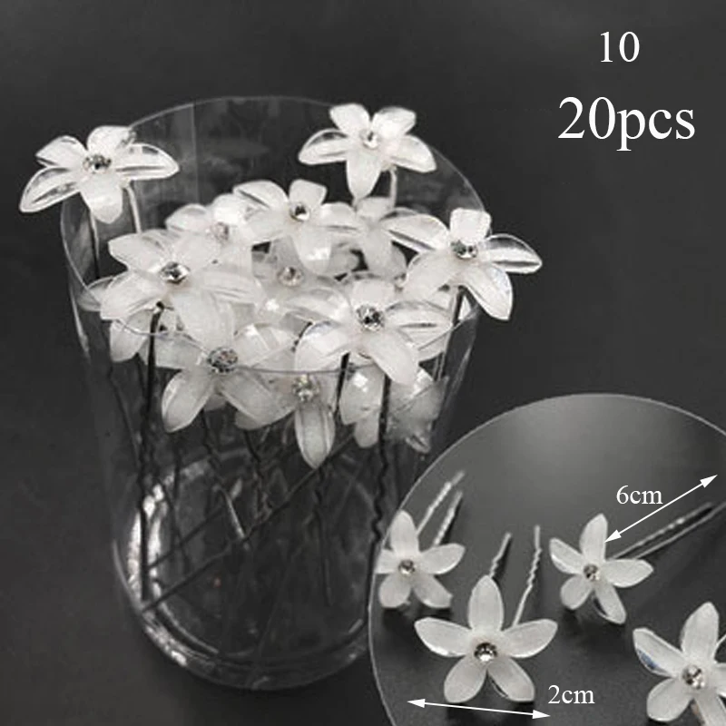 20pcs Women Hair Clips Flower Hairpin Stick Wedding Bridal Crystal Pearl Hairpins U Shaped Hair Clip Barrettes Hair Accessories