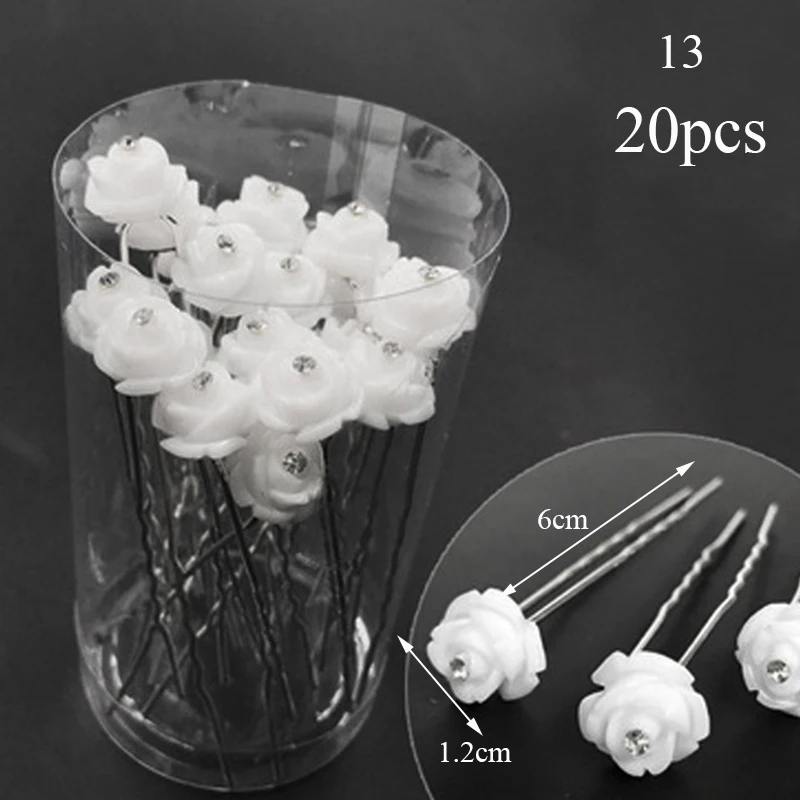 20pcs Women Hair Clips Flower Hairpin Stick Wedding Bridal Crystal Pearl Hairpins U Shaped Hair Clip Barrettes Hair Accessories