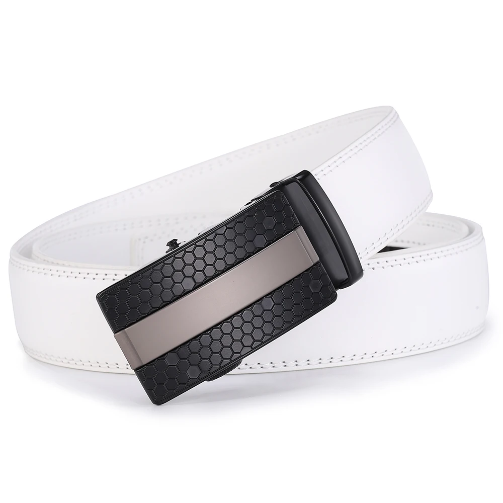 Luxury White Golf Belt for Men High Quality Leather 110-130 Plus Size Designer Business Waist Strap Cowskin Male Causal Jeans
