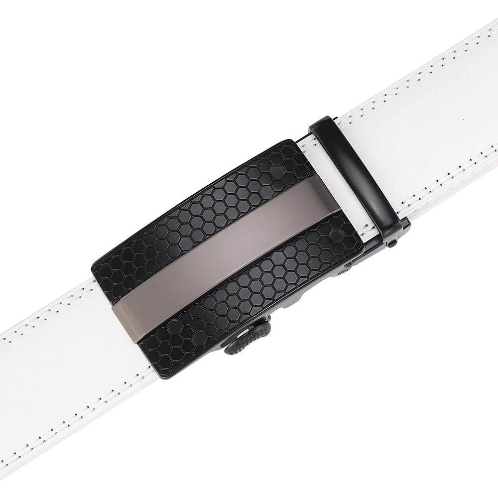 Luxury White Golf Belt for Men High Quality Leather 110-130 Plus Size Designer Business Waist Strap Cowskin Male Causal Jeans