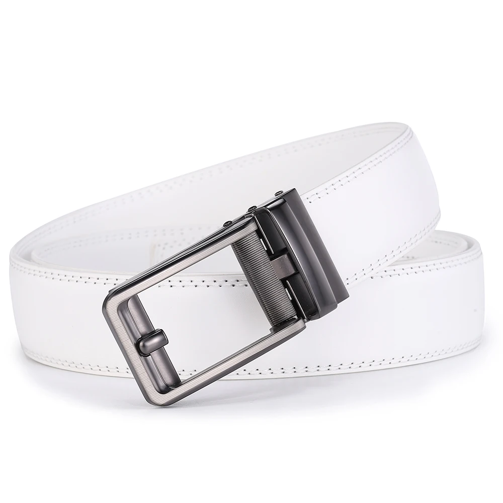 Luxury White Golf Belt for Men High Quality Leather 110-130 Plus Size Designer Business Waist Strap Cowskin Male Causal Jeans