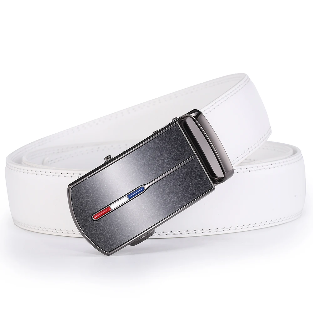 Luxury White Golf Belt for Men High Quality Leather 110-130 Plus Size Designer Business Waist Strap Cowskin Male Causal Jeans