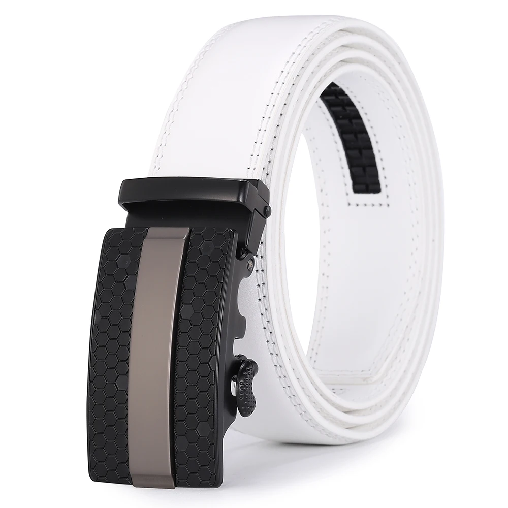 Luxury White Golf Belt for Men High Quality Leather 110-130 Plus Size Designer Business Waist Strap Cowskin Male Causal Jeans