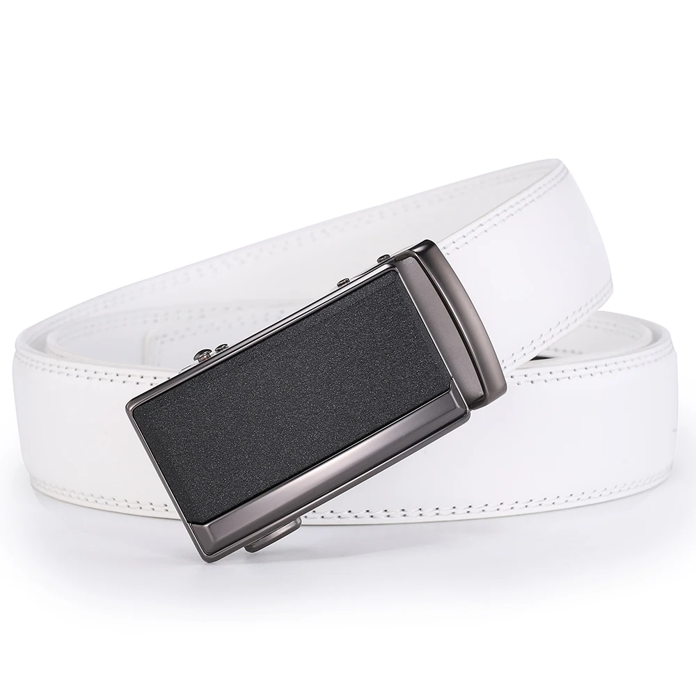 Luxury White Golf Belt for Men High Quality Leather 110-130 Plus Size Designer Business Waist Strap Cowskin Male Causal Jeans