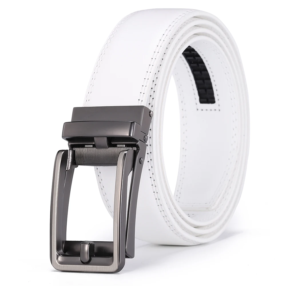 Luxury White Golf Belt for Men High Quality Leather 110-130 Plus Size Designer Business Waist Strap Cowskin Male Causal Jeans