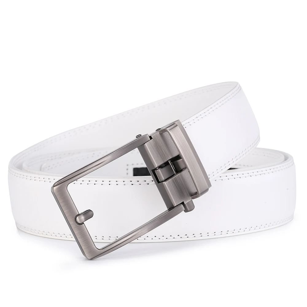 Luxury White Golf Belt for Men High Quality Leather 110-130 Plus Size Designer Business Waist Strap Cowskin Male Causal Jeans