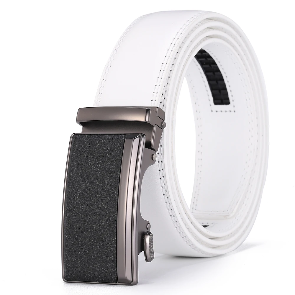 Luxury White Golf Belt for Men High Quality Leather 110-130 Plus Size Designer Business Waist Strap Cowskin Male Causal Jeans
