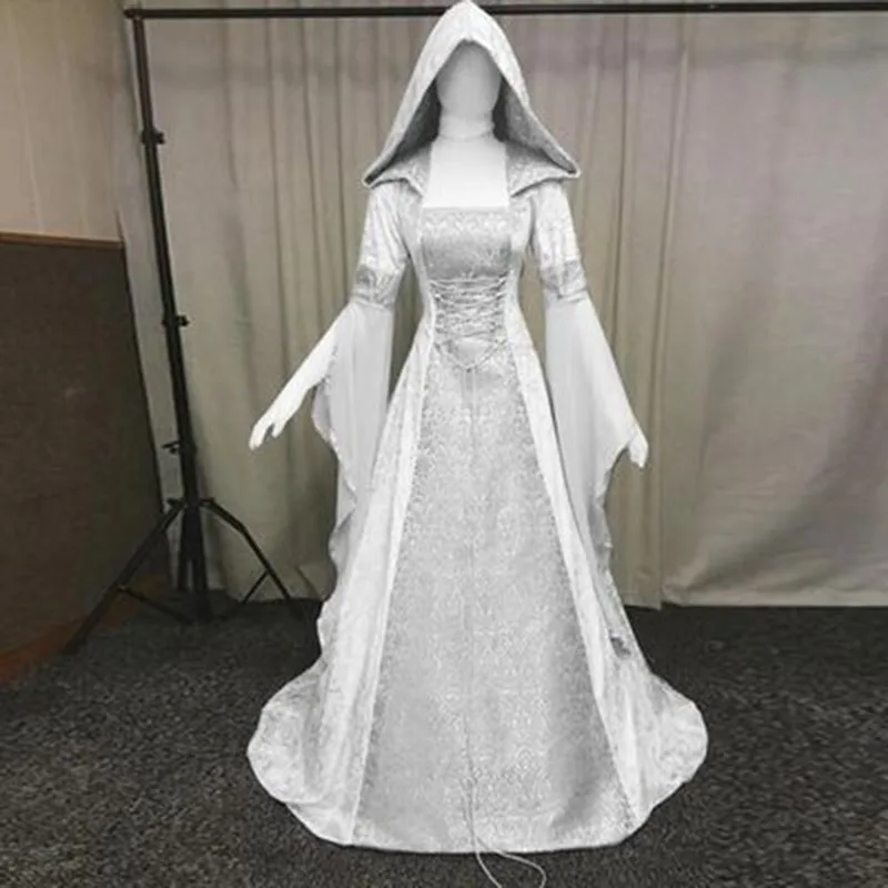 Women's medieval retro style wedding dress 8-color hooded waist dress cosplay