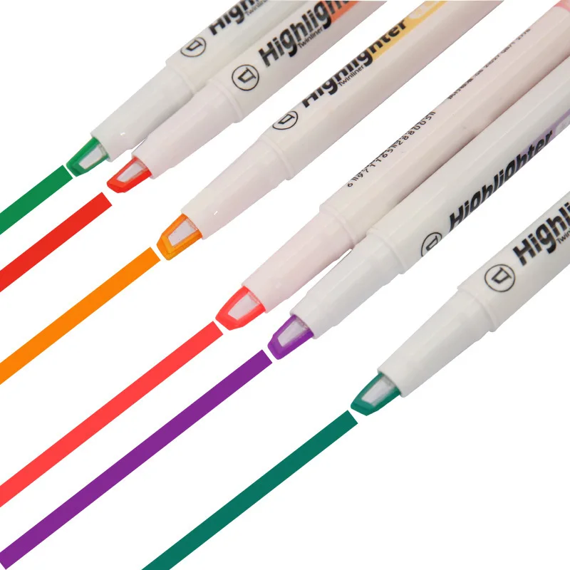 6 Colors/Set Unique Window Tip Highlighter Pen Double Head Pastel Color Midline highlighters Marker School Stationery Supplies