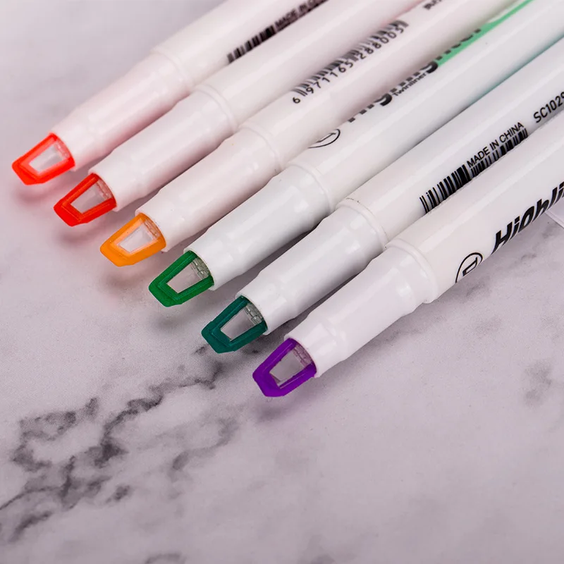 6 Colors/Set Unique Window Tip Highlighter Pen Double Head Pastel Color Midline highlighters Marker School Stationery Supplies