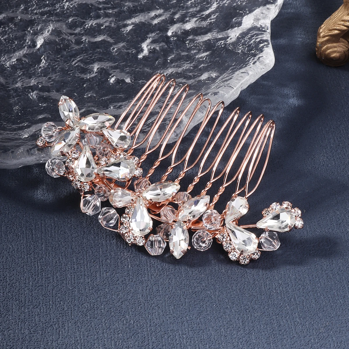 Bridal Wedding Hair Accessories Crystal Flower Hair Combs Clips for Women Bride Headpiece Bridesmaid Party Jewelry Gift