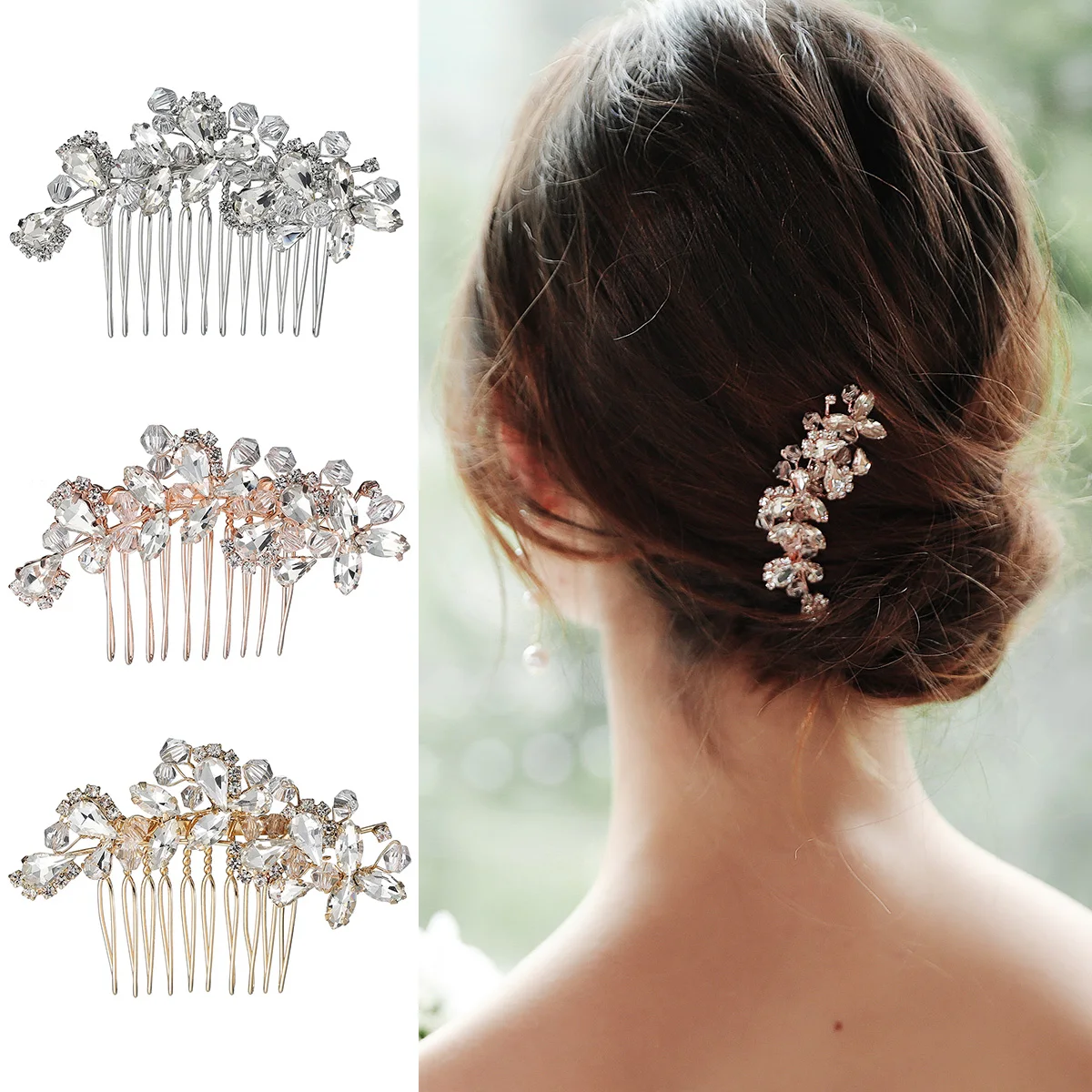 Bridal Wedding Hair Accessories Crystal Flower Hair Combs Clips for Women Bride Headpiece Bridesmaid Party Jewelry Gift