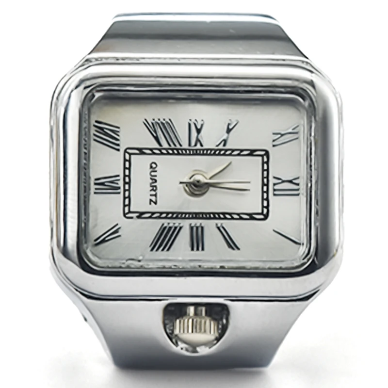 Ring Quartz Watch New Hot Selling Creative Roman Literal Alloy Shell Finger Square Dial Couple Men And Women