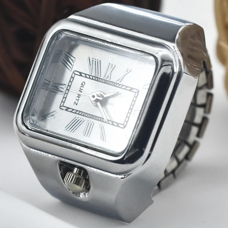 Ring Quartz Watch New Hot Selling Creative Roman Literal Alloy Shell Finger Square Dial Couple Men And Women