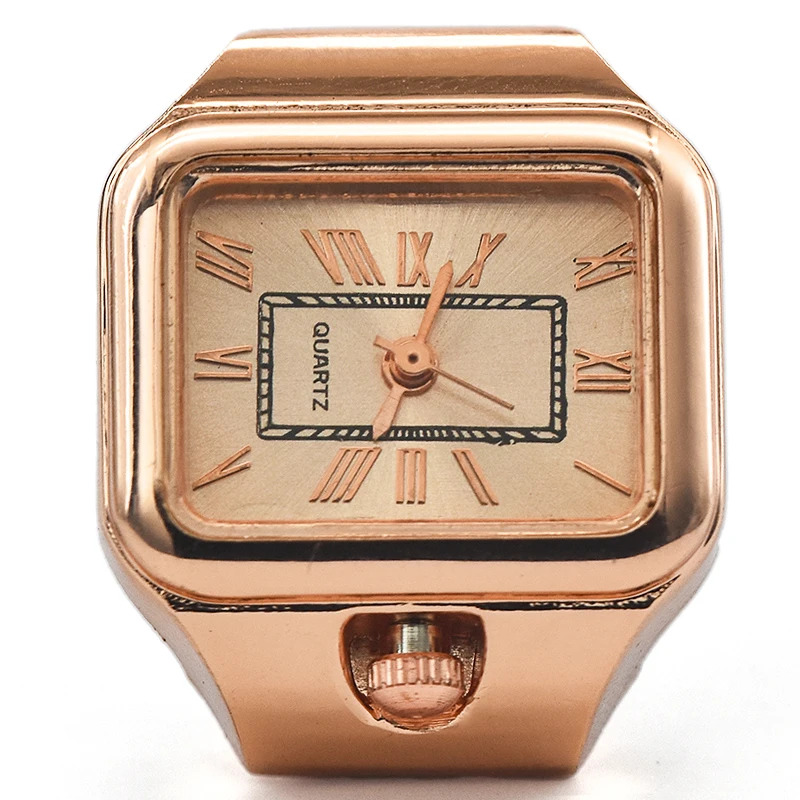 Ring Quartz Watch New Hot Selling Creative Roman Literal Alloy Shell Finger Square Dial Couple Men And Women