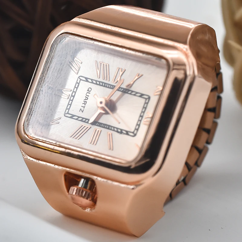 Ring Quartz Watch New Hot Selling Creative Roman Literal Alloy Shell Finger Square Dial Couple Men And Women