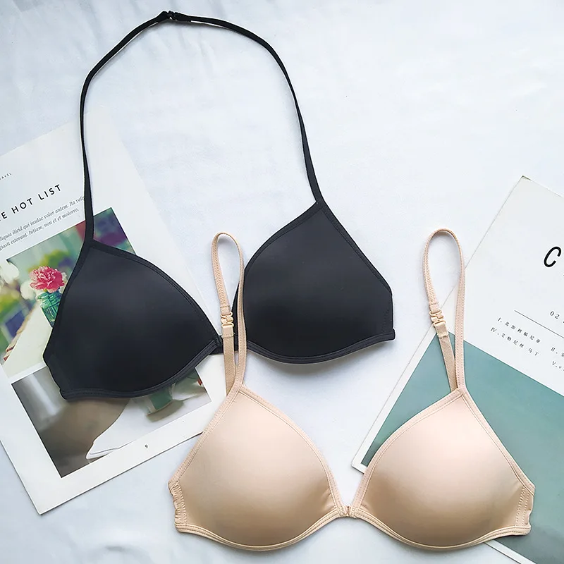 FINETOO Sexy Thin Seamless Bras Women Triangle Cup Underwear Female Beauty Back Front Buckle Bra Cross Straps Tops Lingerie New