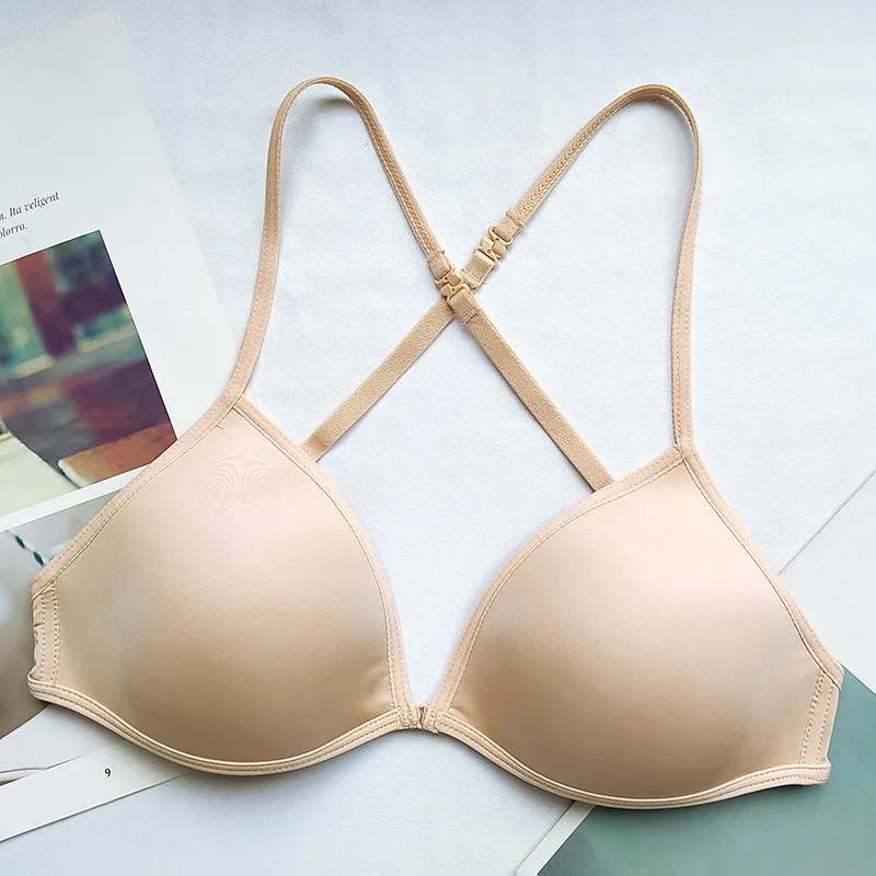 FINETOO Sexy Thin Seamless Bras Women Triangle Cup Underwear Female Beauty Back Front Buckle Bra Cross Straps Tops Lingerie New
