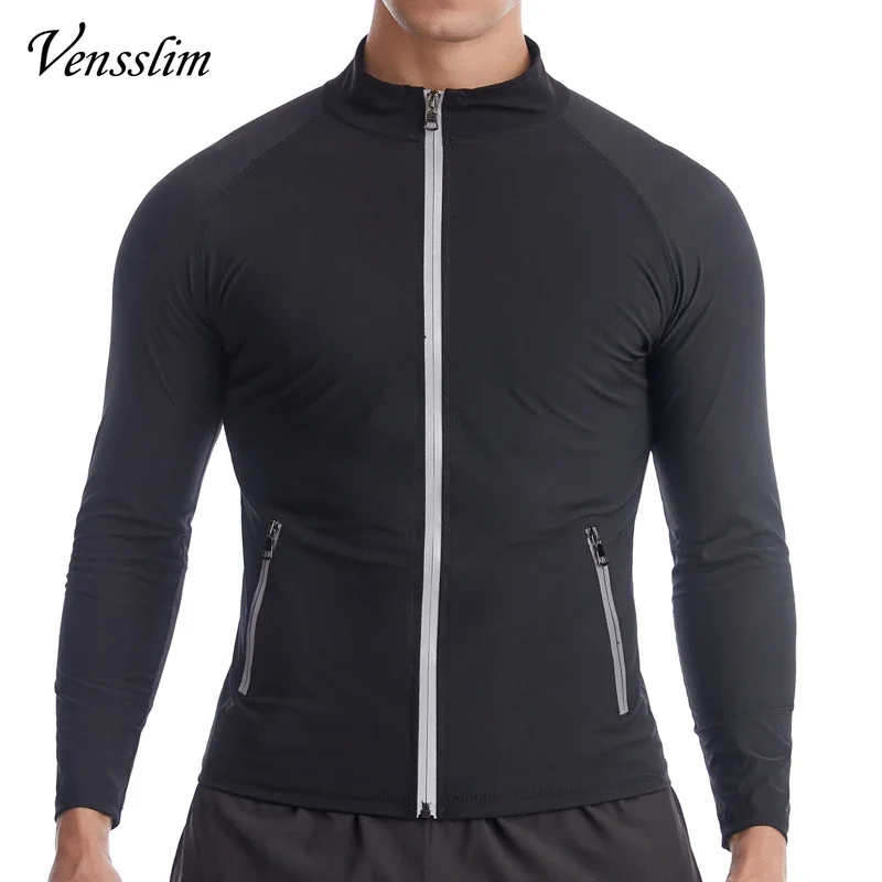 Vensslim Men Sauna Sweat Suit Zipper Waist Trainer Slimming Tops with Packet Fat Burner Body Shaper Belly Trimmer Slim Corset