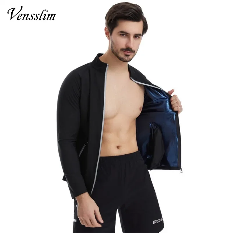 Vensslim Men Sauna Sweat Suit Zipper Waist Trainer Slimming Tops with Packet Fat Burner Body Shaper Belly Trimmer Slim Corset