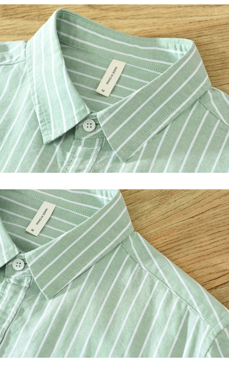 Men's Fashion Striped All-in-one Teen Cotton Comfortable Breathable Trend British Style Outdoor Casual Long-sleeved Cotton Shirt