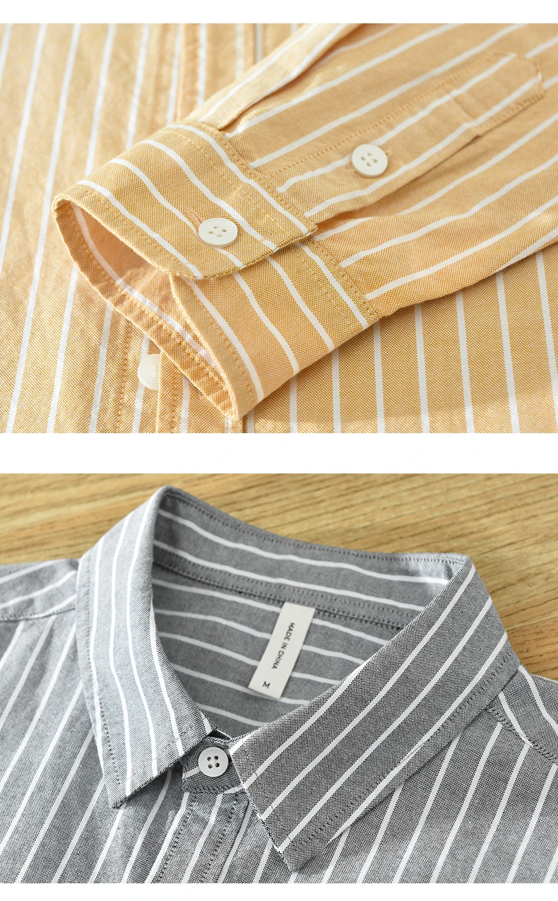 Men's Fashion Striped All-in-one Teen Cotton Comfortable Breathable Trend British Style Outdoor Casual Long-sleeved Cotton Shirt