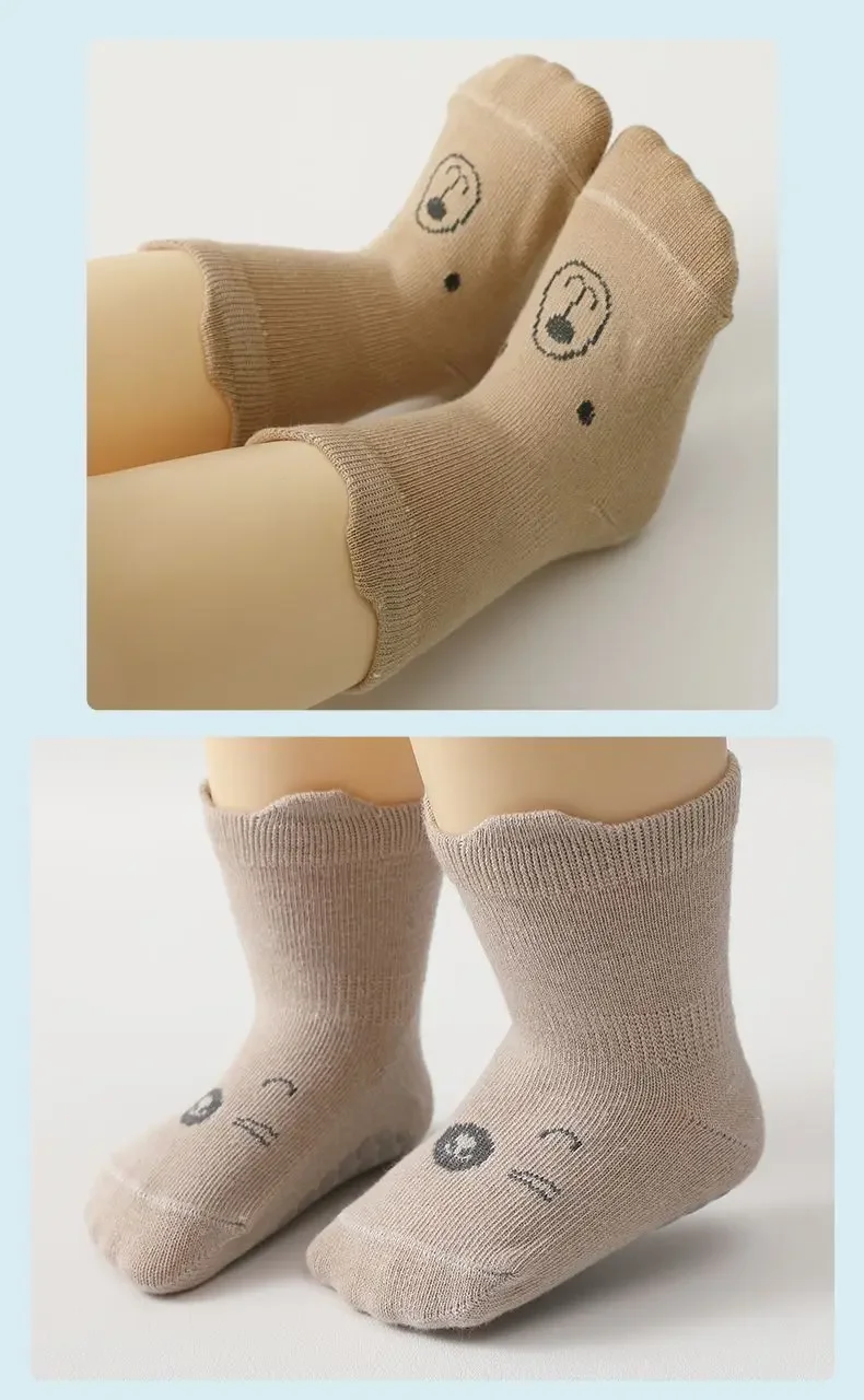 3 Pairs/Set Infant Baby Girls Anti-slip Socks Cotton Cartoon Toddler Girl Mid Tube Sock Children Kid Girl Indoor Rubber Sock Kit