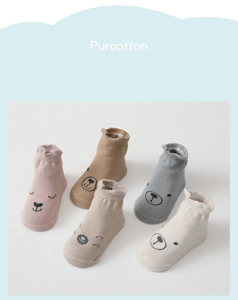 3 Pairs/Set Infant Baby Girls Anti-slip Socks Cotton Cartoon Toddler Girl Mid Tube Sock Children Kid Girl Indoor Rubber Sock Kit
