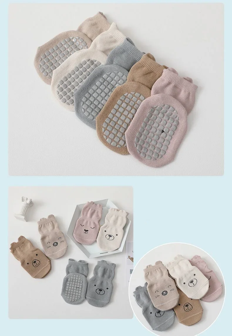 3 Pairs/Set Infant Baby Girls Anti-slip Socks Cotton Cartoon Toddler Girl Mid Tube Sock Children Kid Girl Indoor Rubber Sock Kit