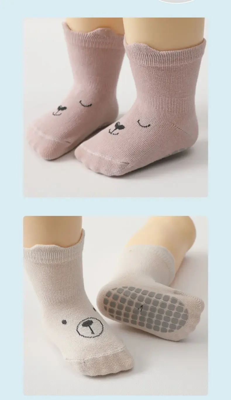 3 Pairs/Set Infant Baby Girls Anti-slip Socks Cotton Cartoon Toddler Girl Mid Tube Sock Children Kid Girl Indoor Rubber Sock Kit