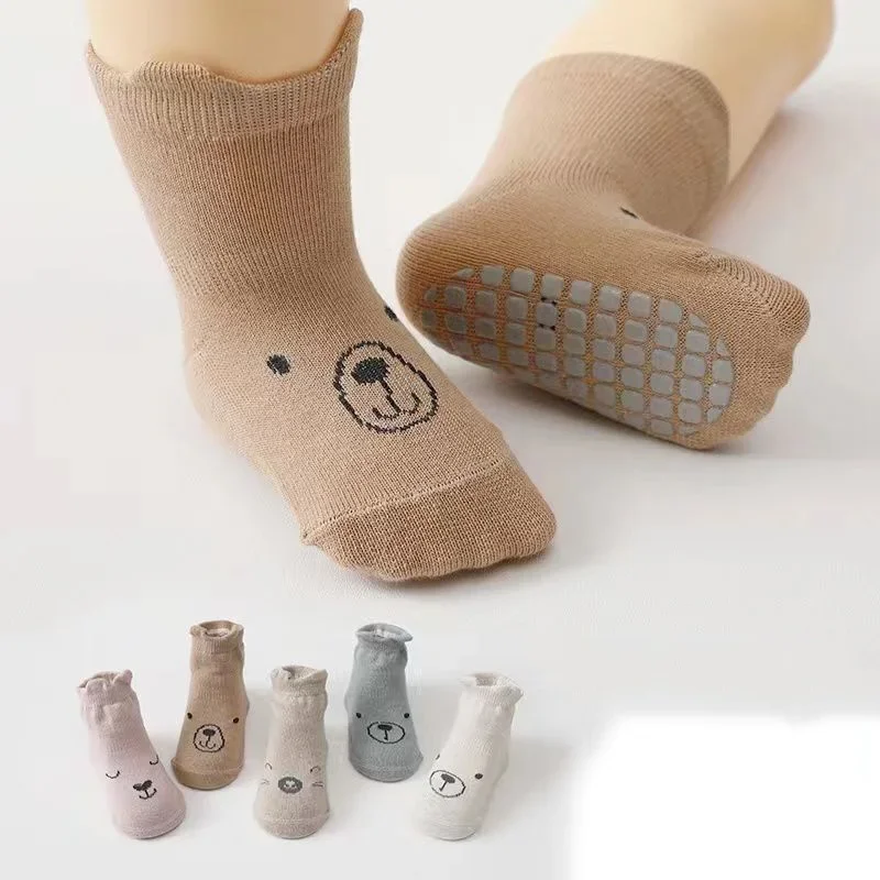 3 Pairs/Set Infant Baby Girls Anti-slip Socks Cotton Cartoon Toddler Girl Mid Tube Sock Children Kid Girl Indoor Rubber Sock Kit