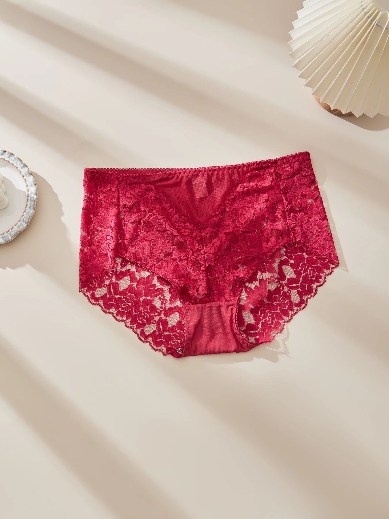 Women's High Waist Lace Shorts, Sexy Breathable Super Stretchy Underwear, Solid Color Fashion Women's Clothing, 3 Pieces