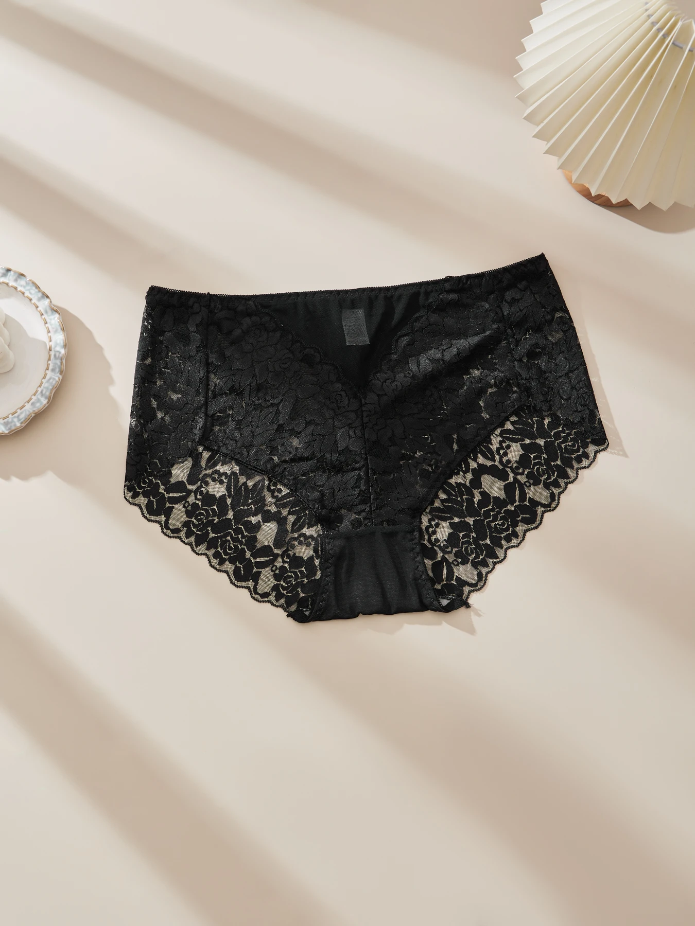 Women's High Waist Lace Shorts, Sexy Breathable Super Stretchy Underwear, Solid Color Fashion Women's Clothing, 3 Pieces