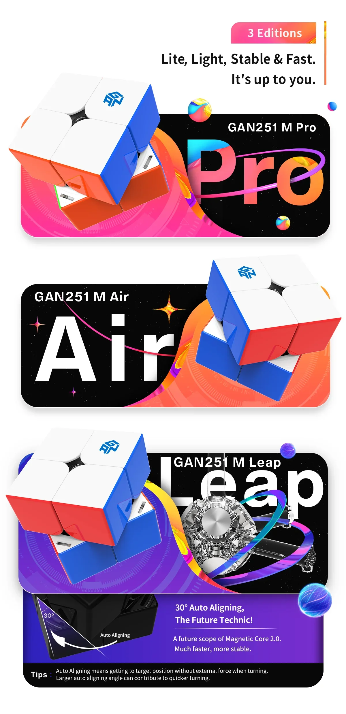 【JudyCube】GAN 251 M Pro 2x2 Magnetic Speed Cube Professional GAN Cube 251M AIR Puzzles GAN 249 V2 Stress Reliever Toys Gan Cubes