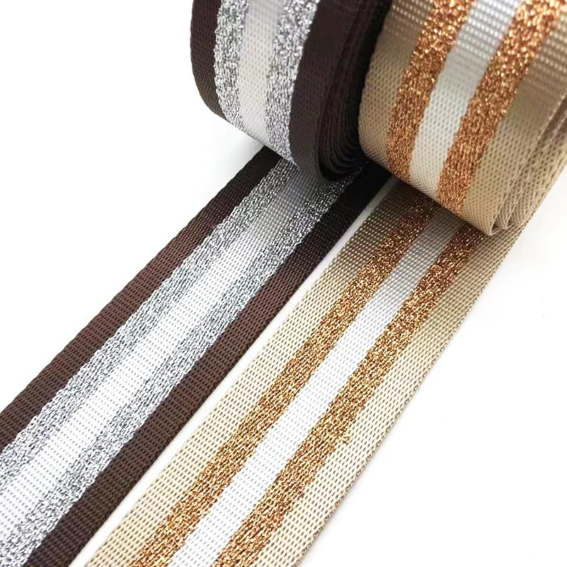 1.5 Inch Wide 3 Meters Metallic Golden/Silver Strip Webbing Strap For Bag Strap DIY Crafting Projects