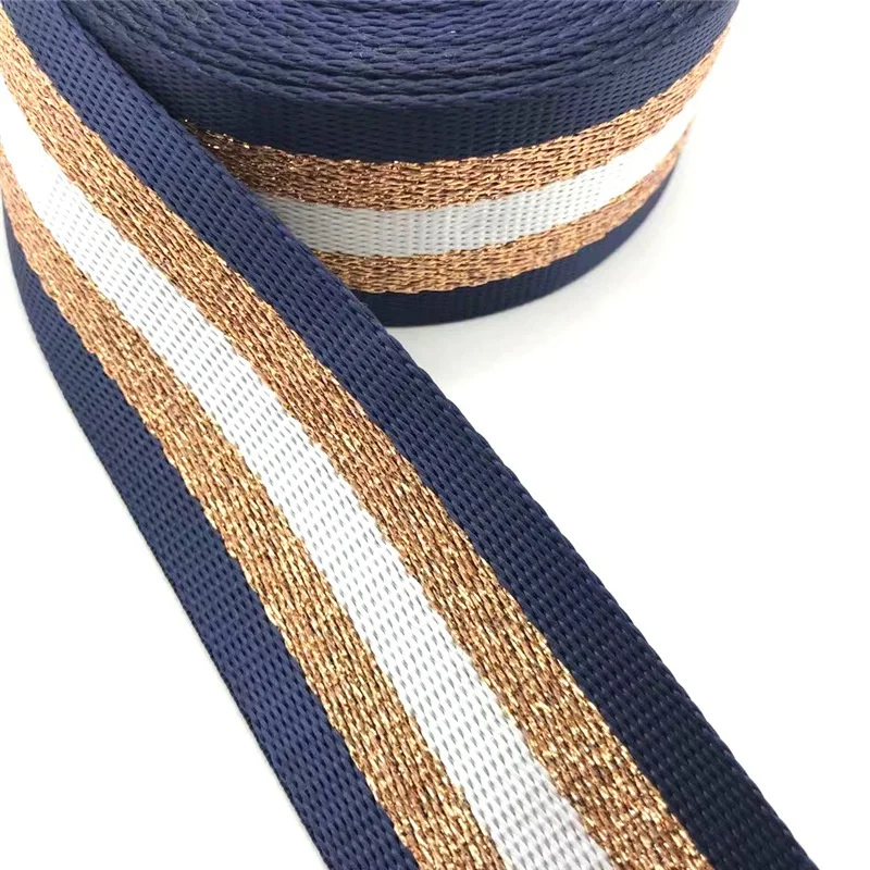 1.5 Inch Wide 3 Meters Metallic Golden/Silver Strip Webbing Strap For Bag Strap DIY Crafting Projects