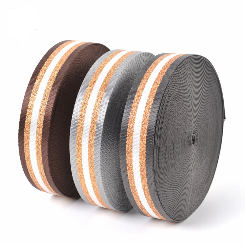 1.5 Inch Wide 3 Meters Metallic Golden/Silver Strip Webbing Strap For Bag Strap DIY Crafting Projects