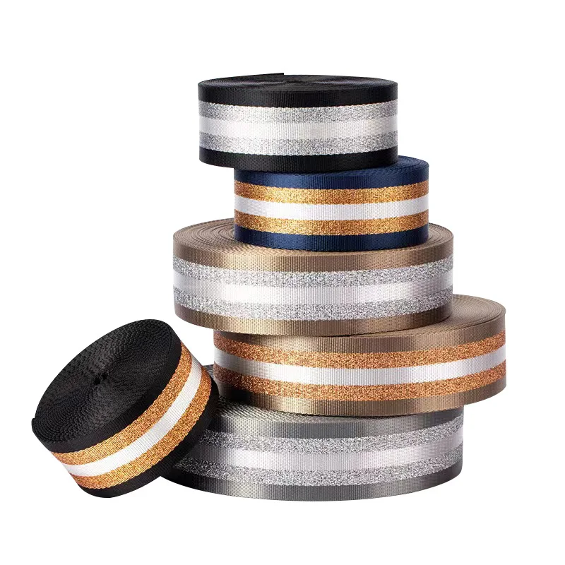 1.5 Inch Wide 3 Meters Metallic Golden/Silver Strip Webbing Strap For Bag Strap DIY Crafting Projects