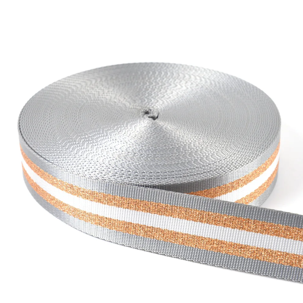 1.5 Inch Wide 3 Meters Metallic Golden/Silver Strip Webbing Strap For Bag Strap DIY Crafting Projects