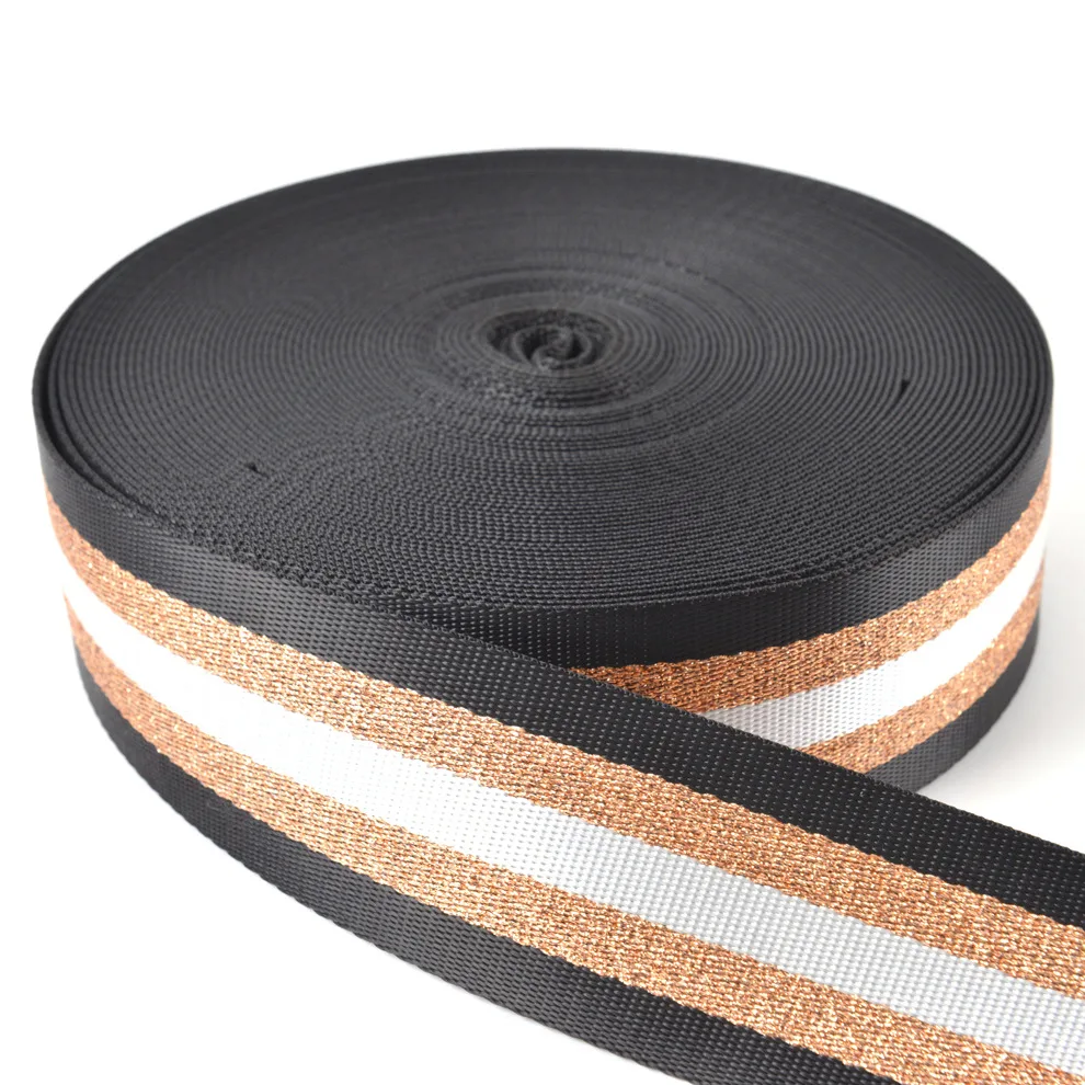 1.5 Inch Wide 3 Meters Metallic Golden/Silver Strip Webbing Strap For Bag Strap DIY Crafting Projects