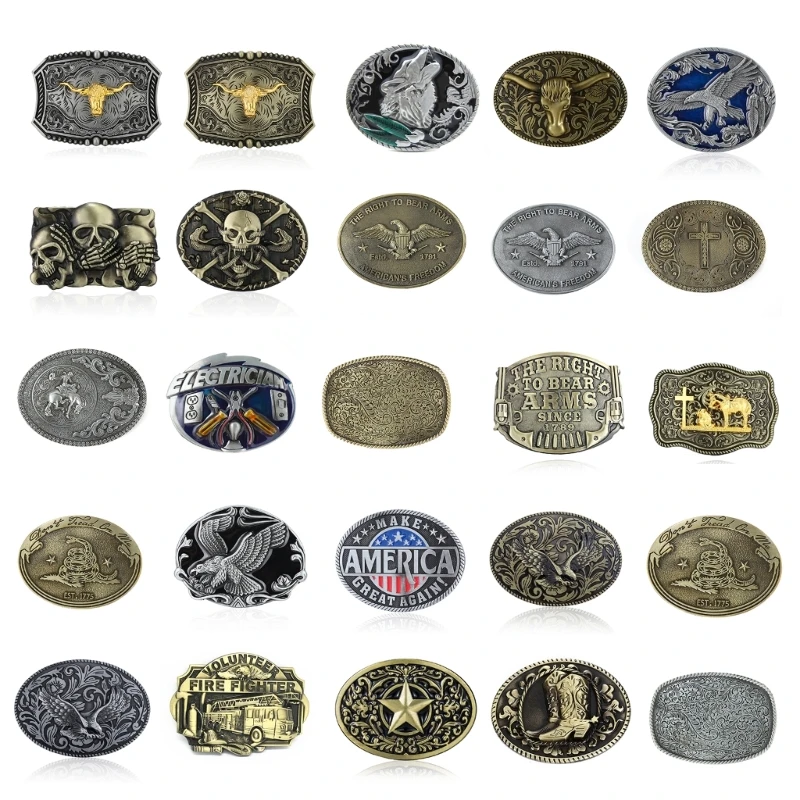 Western Cowboy Relief Belt Buckle Metal Multiple Type Personality Rock Belt Link Buckle Unisex Belt Buckle DIY Supplies