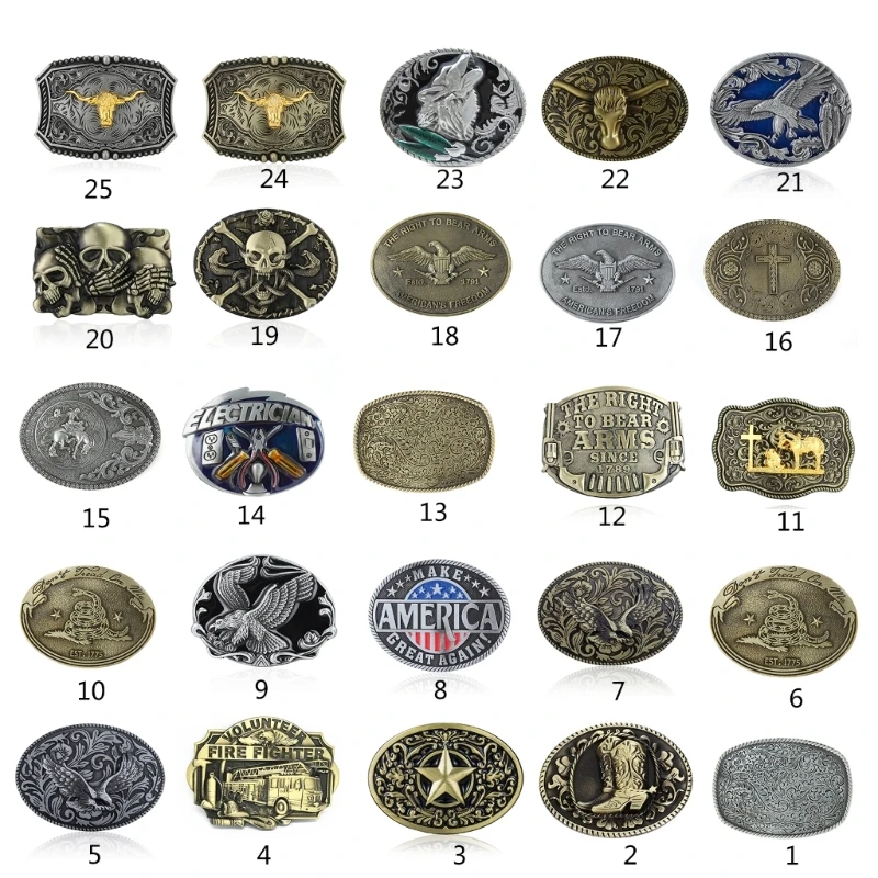Western Cowboy Relief Belt Buckle Metal Multiple Type Personality Rock Belt Link Buckle Unisex Belt Buckle DIY Supplies