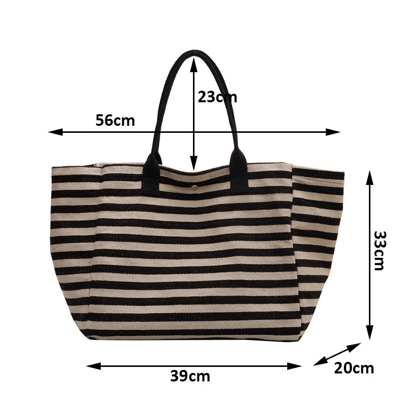 Casual Striped Canvas Bag For Women Large Capacity Shoulder Bag Daily Shopping Totes Student Bookbag for School Travel Beach Bag