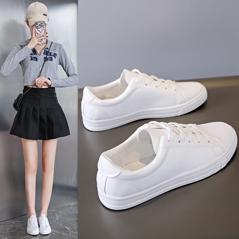 Women Sneakers Breathable Students Casual Sports Shoes Girl Flat Leather Pu White Shoes Woman Vulcanize Shoes