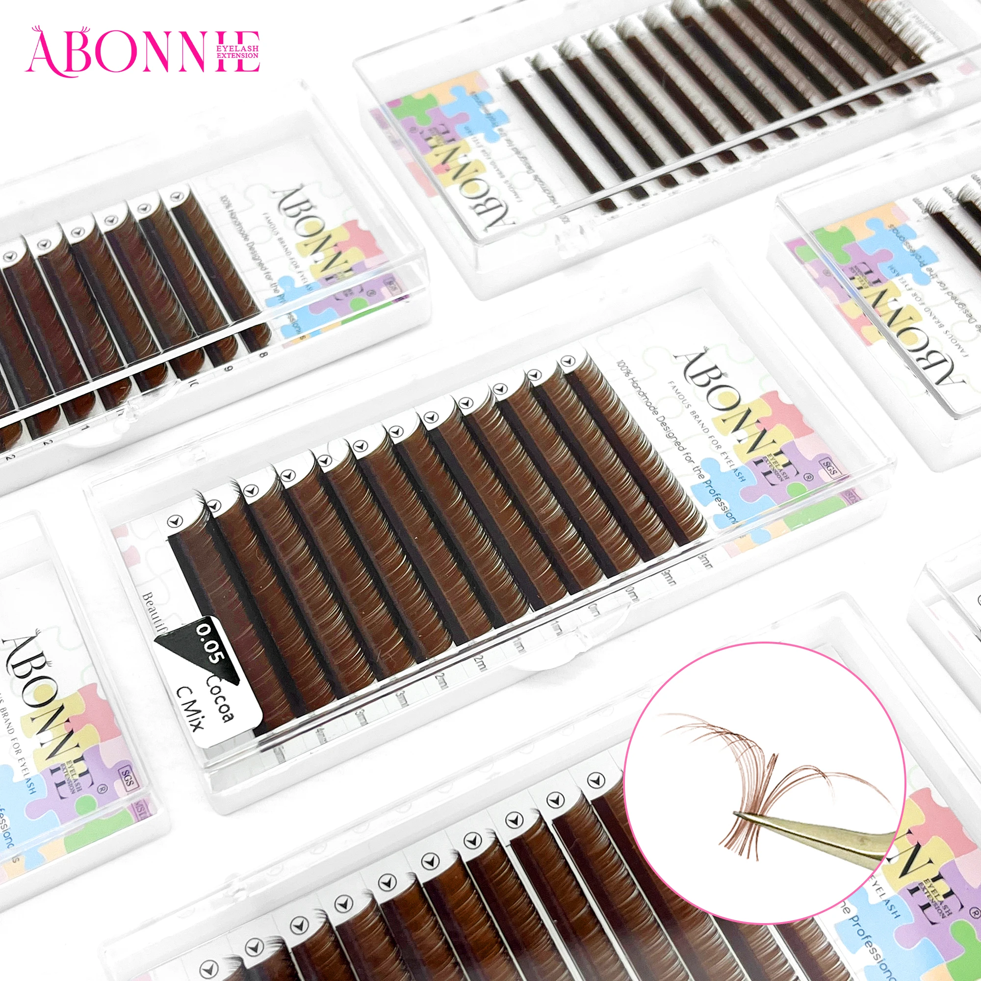 ABONNIE Cocoa Brown Individual Volume Eyelashes Extensions C CC D Brown Colored Natural Classic Mink Lashes Tray